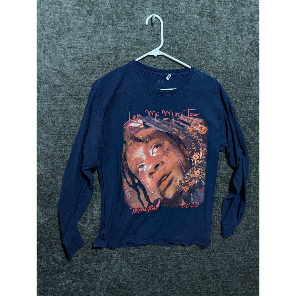 Trippie Redd Love Me More Tour 2020 Long Sleeve Graphic T-Shirt Navy Blue Medium